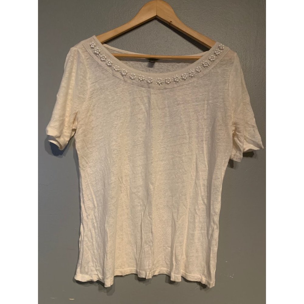 Ann Taylor - Knit Shirt with Beaded Collar - L